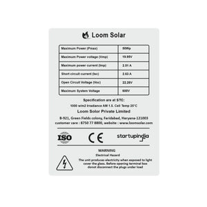 Loom Solar Panel 50 watt - 12 volt Mono Crystalline